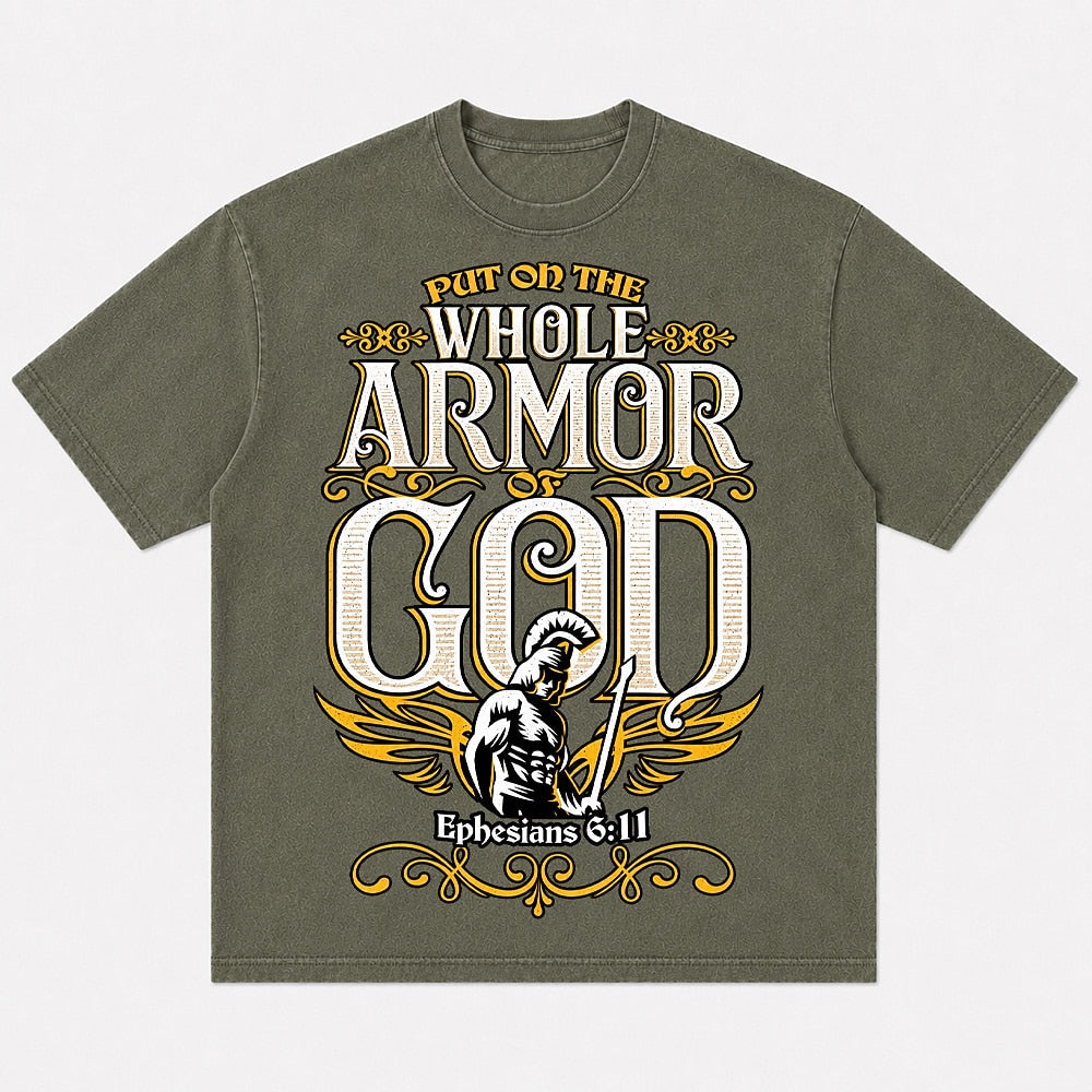 Whole Armor of God Warrior Ephesians 6:11 washed cotton T-shirt, product view 6
