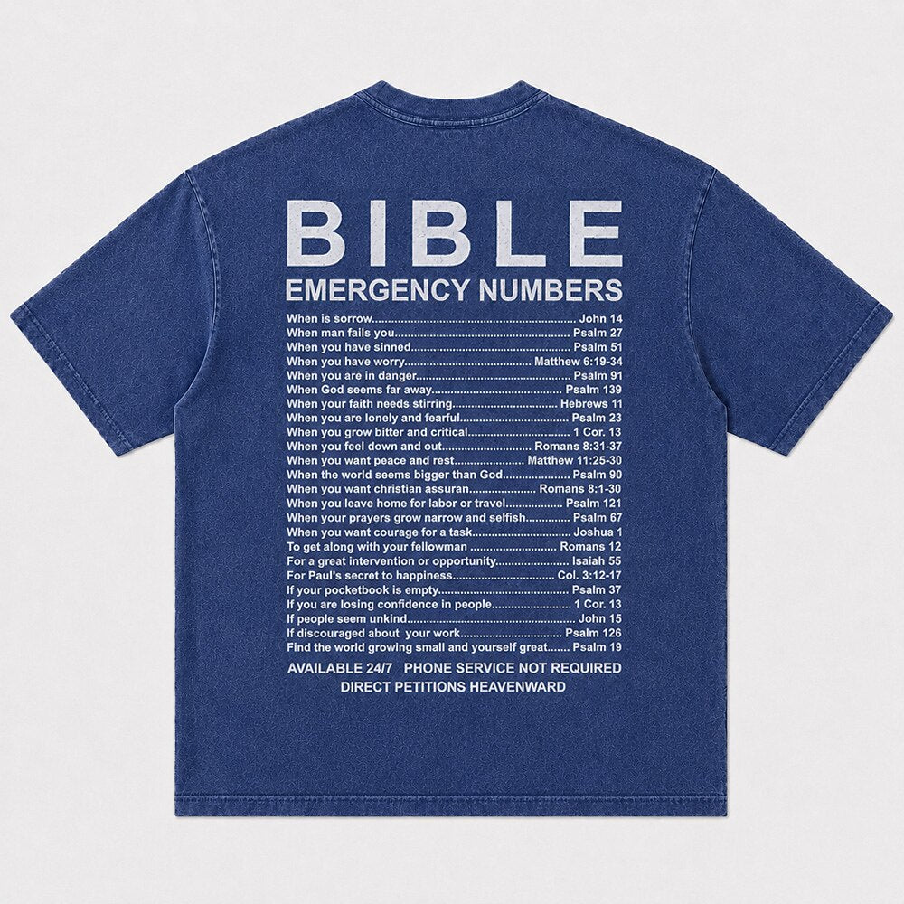 Bible Emergency Numbers Scripture Reference List Christian Faith Humor Vintage Christian T-Shirt - product image 3