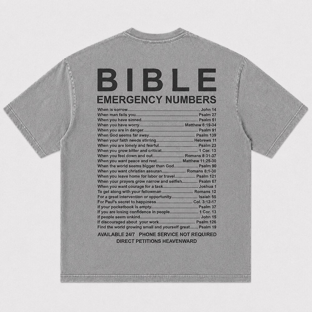 Bible Emergency Numbers Scripture Reference List Christian Faith Humor Vintage Christian T-Shirt - product image 6