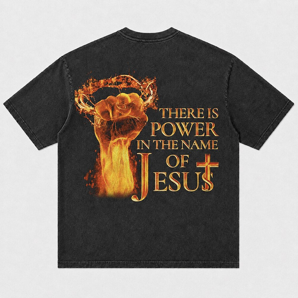 There Is Power in the Name of Jesus Fire Fist Crown of Thorns Christian T-Shirt - product image 1