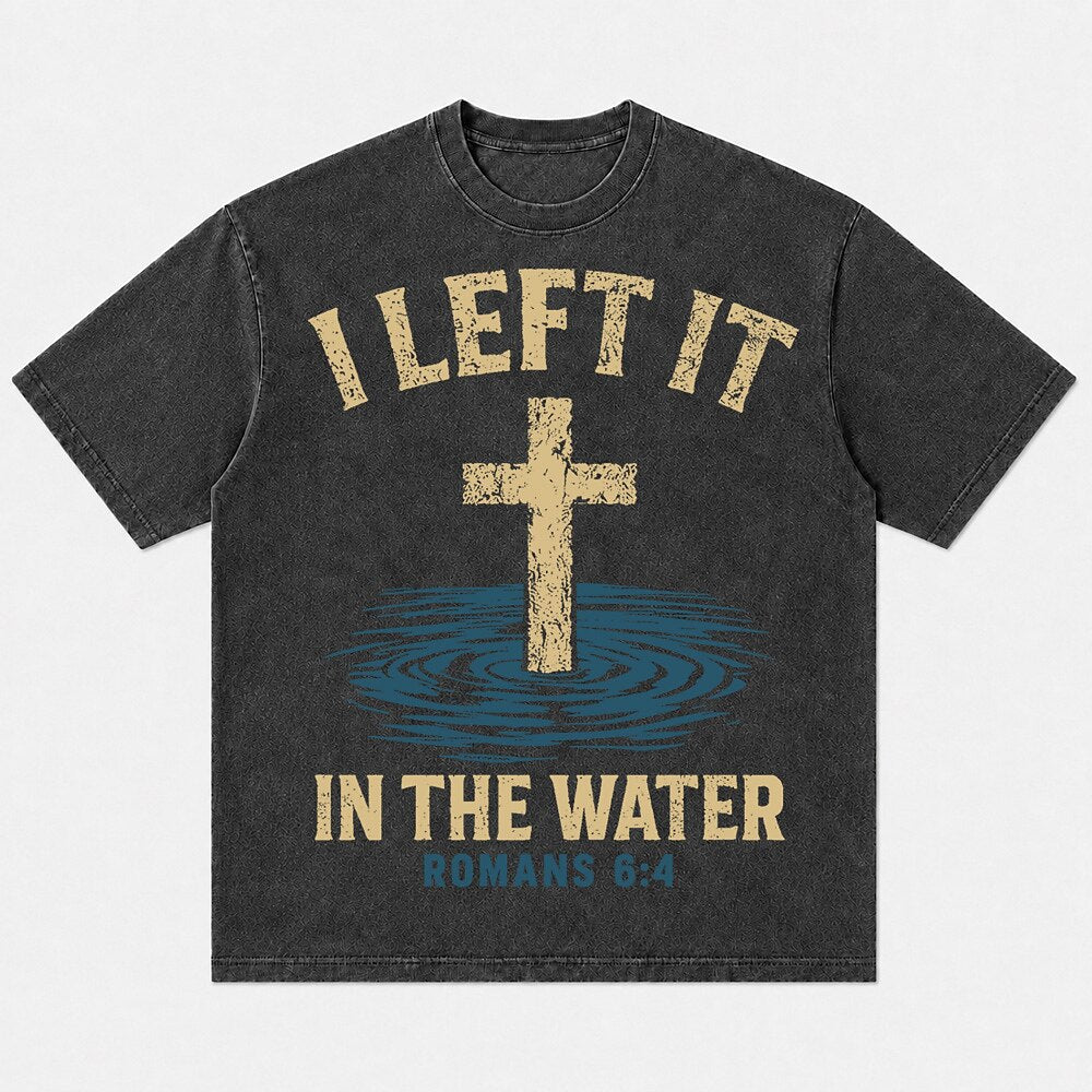 Cross and water with Romans 6:4 lettering cotton T-shirt, product view 5
